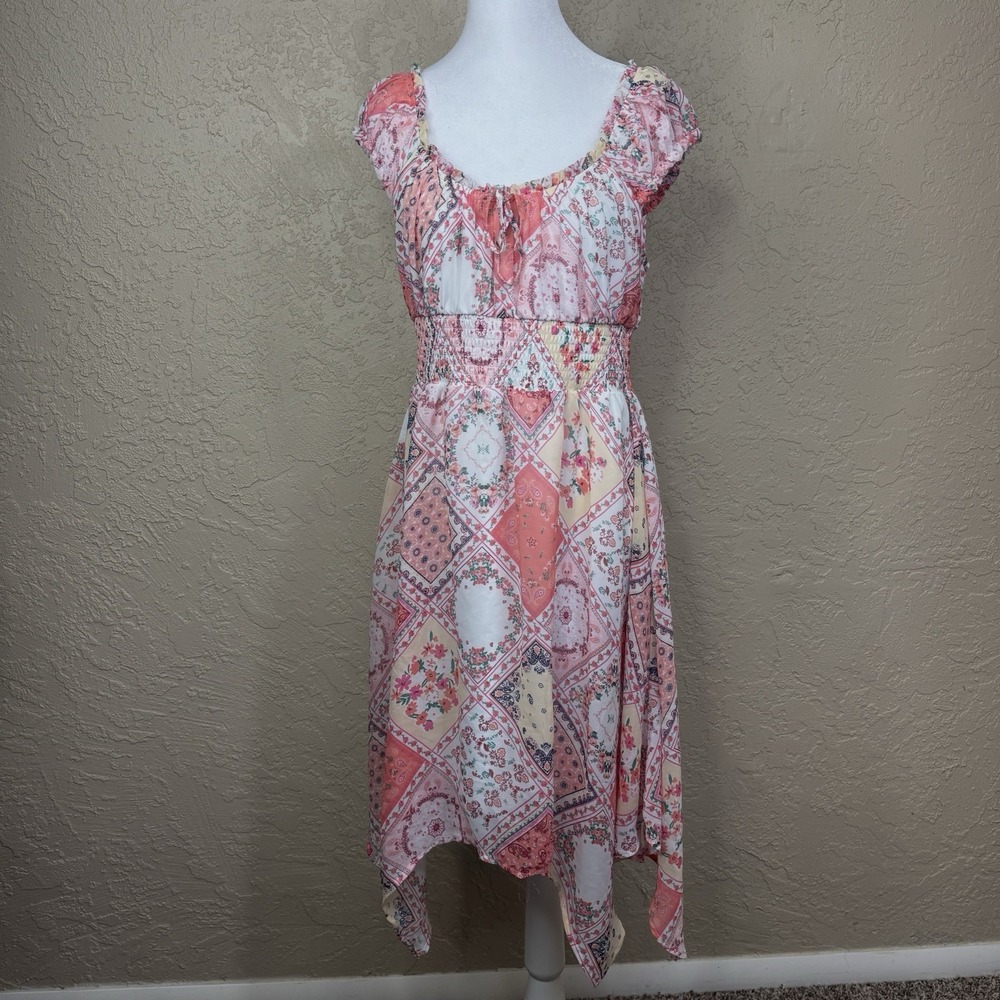 Cottage Fairy Dress Size M Milkmaid Whimsical Y2K Floral Babydoll Assymetrical